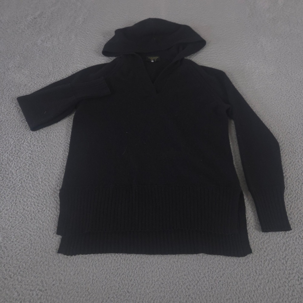 Charter Club Sweater Womens‎ S Black 100% Cashmere Hoodie High-Low Ribbed Knit